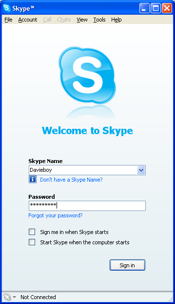 Jeśli użytkownik posiada konto Skype, ekran Create Account (Załóż konto) nie jest pokazywany.