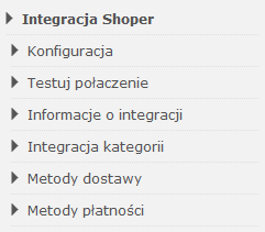 1.2. PANEL KLIENTA INTEGRACJA SHOPER Integracja Shoper menu dotyczące integracji w Centalazabawek.