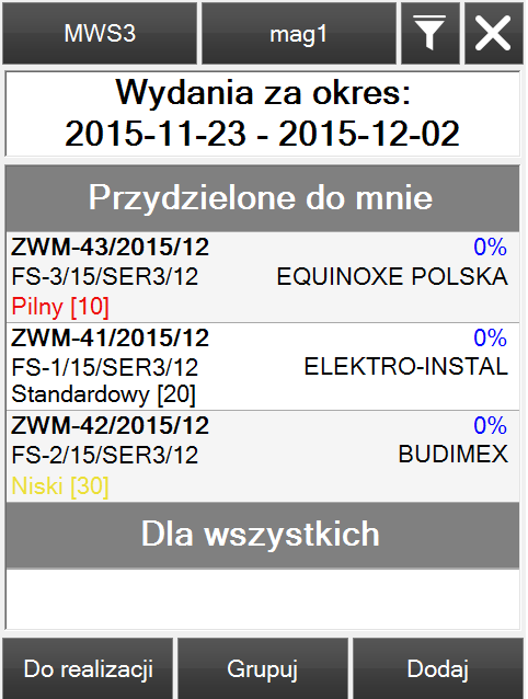 Rys. 13 Comarch WMS Zarządzanie lista dyspozycji w trybie przypisywania/zmiany priorytetów Rys.