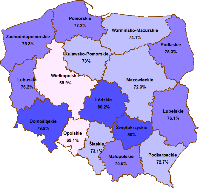 Rys. 25 Poziom wydtkowni w stosunku do lokcji 2007-2013 w rmch komponentu regionlnego Progrmu (%) Źródło: Obliczeni włsne n podstwie KSI SIMIK 07-13 (wg stnu n 31/12/13) Do końc 2013 r.