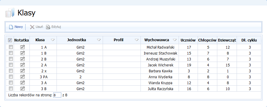 Uzupełnienie kartoteki Klasy Do kartoteki Klasy można dotrzeć wybierając po lewej stronie z zakładki Ogólne opcję.