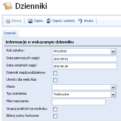 Przypisanie klasom dzienników Kolejnym krokiem, po wprowadzeniu wszystkich w/w informacji, jest przypisanie dzienników klasom.