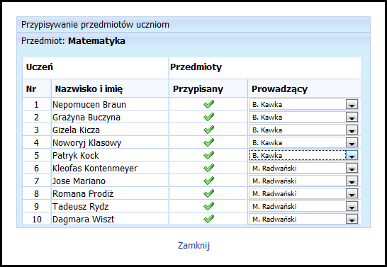 Dodatkowo za pomocą przycisku użytkownik ma możliwość zmiany oceniania w ramach przedmiotu. Dla dzienników z wybranym ocenianiem tradycyjnym można zmienić ocenianie na punktowe i odwrotnie.