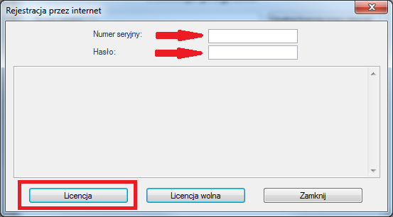 Kliknąć przycisk Uzyskaj licencję przez internet Wprowadzić Numer