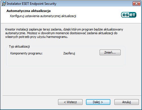 W tym kroku instalacji można określić sposób przeprowadzania automatycznych aktualizacji