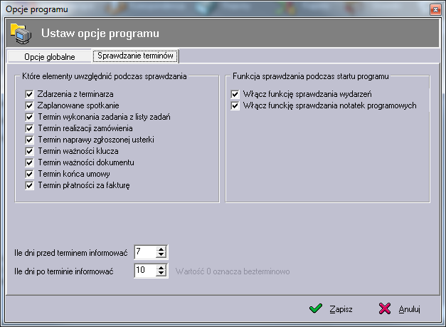 termin płatności za fakturę Podczas startu programu sprawdzane są daty elementów w tabelach i jeśli któryś z terminów upłynął zostanie on wymieniony w oknie sprawdzanie terminów.