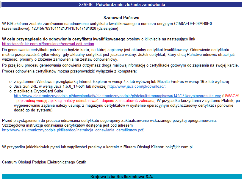 Kliknięcie w powyższym liście przycisku link : spowoduje rozpoczęcie procesu generowania odnowienia.