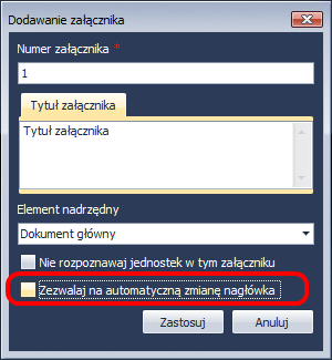 W przypadku aktów tworzonych na szczeblu centralnym załączniki mają inną budowę. Tzn.