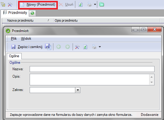 Przedmioty Lista przedmiotów to bardzo proste zestawienie zawierające wszystkie przedmioty, które są wykładane w ramach prowadzonych kursów/szkoleń.