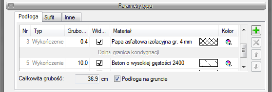 Strop podłogi należy zaznaczyć jedno- lub kilka pomieszczeń i w oknie własności zdefiniować odpowiednie warstwy.