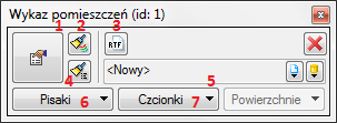 Narzędzia projektu 1. Własności otwiera okno Własności. 2. Malarz czcionek i pisaków przejmuje ustawienia pisaków (grubości i rodzaje linii) oraz wielkość i rodzaj czcionki. 3.