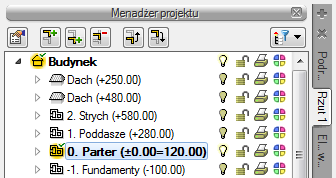 Kondygnacje 5.1 KONDYGNACJE Przy rysowaniu rzutów architektonicznych program ArCADia porządkuje rysunki dzieląc je na kondygnacje.