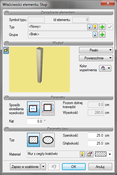 Słupy 9.1. Słupy 9.1.1. Wprowadzanie słupów monolitycznych Program ArCADia umożliwia wstawianie prostokątnych i okrągłych słupów żelbetowych.