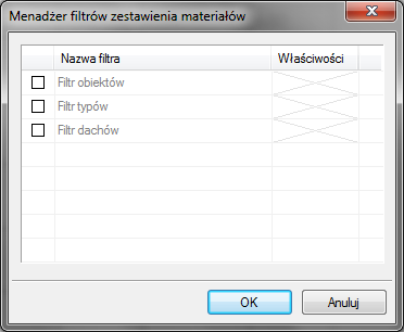 Narzędzia projektu Parametry typu panel pozwalający na zdefiniowanie nazwy tabeli i wybranie wyświetlanych kolumn. Tabela Dostępne składniki przedstawia kolumny, które mogą być wyświetlone w wykazie.