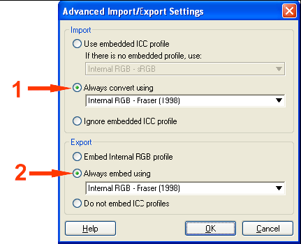 1. Import-Export: kliknij rysunek papieru aby otworzyć okno Advanced Import/Export Settings (Rys. 2).