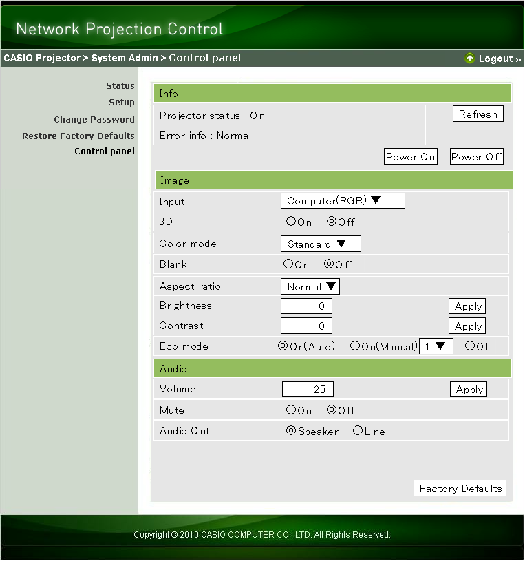 Aby sterować projektorem poprzez Network Projection Control 1.