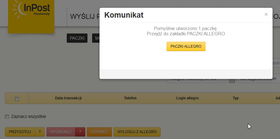 19. W przypadku kiedy chcesz nadać listy (Allegro Polecone InPost) zaimportuj listę paczek/listów z Allegro naciskając klawisz IMPORT Z ALLEGRO, następnie oznacz wybrane listy oraz wpisz nr telefonu
