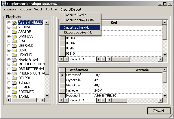 - 14 - Import/Export XML do katalogu aparatów. Plik XML może zawierać kody aparatów umieszczone w odpowiedniej strukturze.