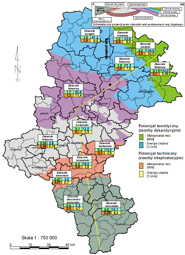 Rysunek 21 Potencjał energii geotermalnej Źródło: Program Wykorzystania