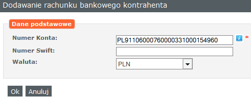 Przy dodawaniu konta przed numerem dodajemy PL Dostępne Statusy: Nowy -> Do akceptacji dyrektora -> Do akceptacji w księgowości -> Zaksięgowany Na podstawie tego dokumentu jeżeli faktura ma status