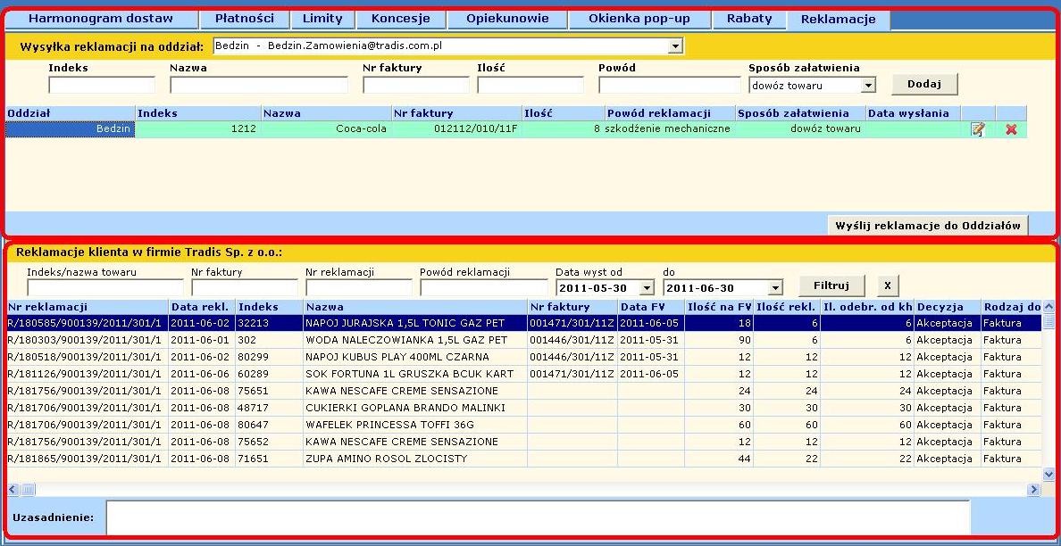 W pierwszej części A wysyłka reklamacji do oddziału znajduję się formularz do wysyłania informacji o reklamacji.