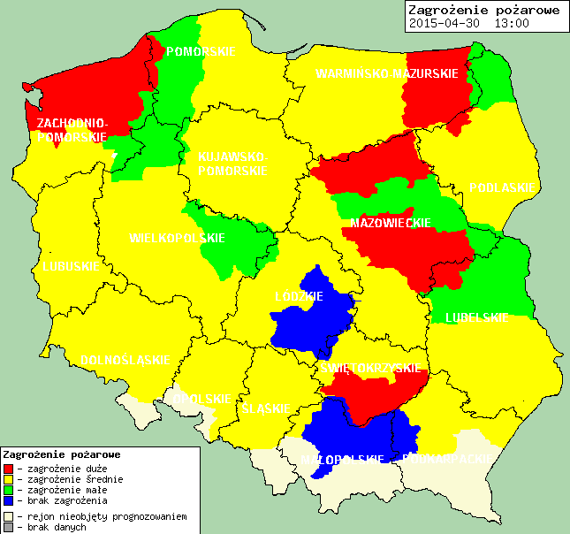 INFORMACJE HYDROLOGICZNO - METEOROLOGICZNE Zagrożenie pożarowe lasów Ostrzeżenie