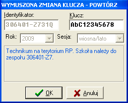 Uwaga: przy pierwszym zalogowaniu się do programu Hermes wymuszona zostanie zmiana klucza. Program Hermes 2010 nakłada nowe wymogi na strukturę klucza.