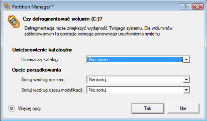 110 Okno dialogowe Defragmentuj partycję oferuje dodatkowe parametry defragmentacji, które mogą być pomocne. Tutaj zajmiemy się tymi, które są najodpowiedniejsze do wykonania założonego zadania. 5.