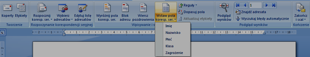 9. Baza została połączona z dokumentem pokazuje to boczny panel 10.