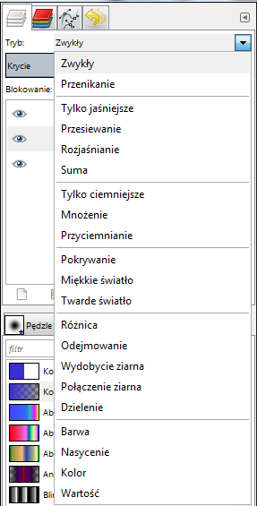 3.7 Tryb warstwy Możliwa jest zmiana trybu warstwy. W tym celu należy rozwinąć listę przy parametrze Tryb (patrz rysunek 20). 3.