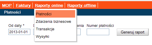 1. Data 2. Kod rozliczenia 3. Numer płatności 4. Typ płatności 5. Tytuł płatności 6. Kwota płatności Jak wygenerować raport? 1.