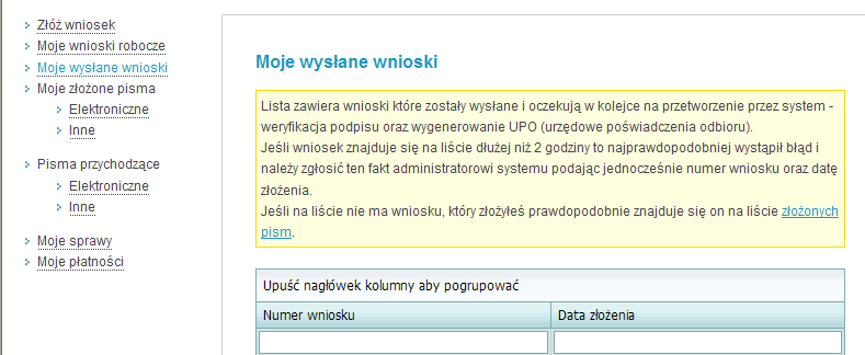 e) Po wysłaniu Elektroniczna Aplikacja powinna być dostępna w menu Dokumenty (rys. 23), w zakładce Moje złożone pisma Elektroniczne (rys. 33). numer EBOI (rys. 33) UWAGA!