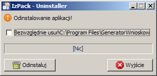 2.2. Deinstalacja aplikacji W celu odinstalowania aplikacji należy: Wybrad z listy programów (Start Wszystkie programy Generator Wniosków Generator Wniosków 2 - odinstaluj).