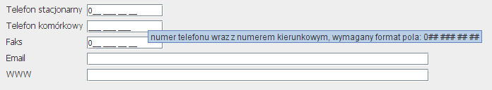 Pole edycyjne z określonym typem danych lub formatowaniem Numer NIP Numer NIP musi zawierad 10 cyfr, w przypadku mniejszej ilości cyfr pole otoczone jest czerwoną ramką: po wprowadzeniu poprawnej