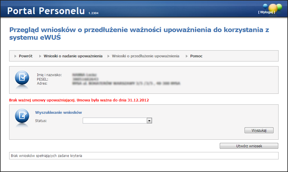 34 Portal Personelu Medycznego 4.5.3.1 Wnioski o przedłużenie upoważnienia do korzystania z systemu ewuś Funkcja umożliwia wystąpienie przez świadczeniodawcę z wnioskiem o przedłużenie ważności