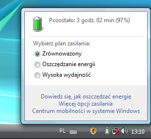 Pojemność baterii Czas działania różni się w zależności od ustawień funkcji oszczędzania energii. Mogą je Państwo dostosować do swoich wymagań pod opcją Zarządzanie energią w pozycji Panel sterowania.