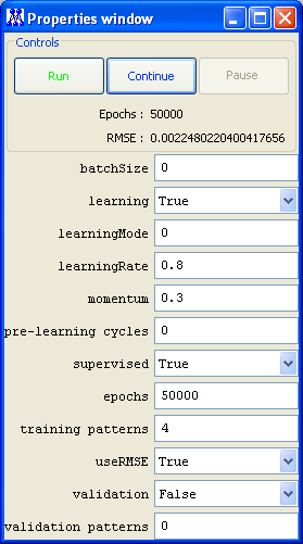 Seć jest gotowa do nauk. Otwórz Tools->ControlPanel ustaw wartośc na: learnng: True learnngrate: 0.