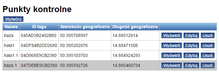 fot. 1-11 Lista punktów kontrolnych Do wszystkich punktów kontrolnych przyporządkowane są współrzędne geograficzne, które automatycznie zostają zaznaczane na mapie (fot. 3-11.1). fot. 1-12.