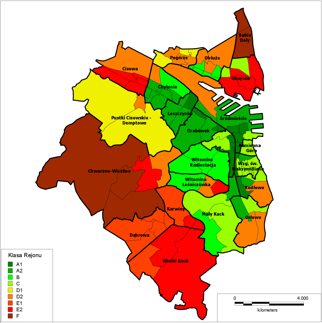 STATISTICA, wyróżniono 9 typów rejonów (rysunek 1).