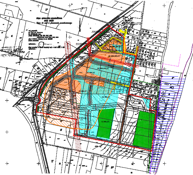 Rys. 2.20. MPZP fragmentu wsi Swarzewo z 2009 r., obok wyrys ze studium uwarunkowao z naniesioną granicą planu.