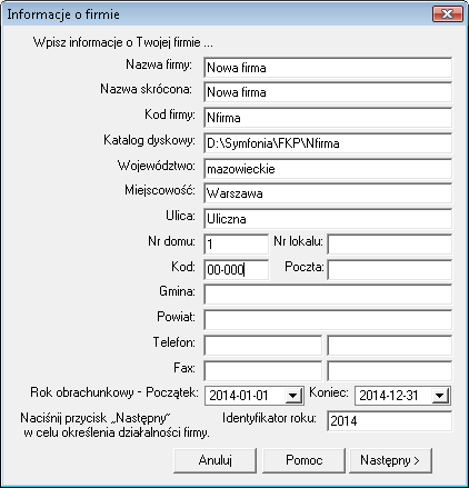 Zakładanie nowej firmy Pierwszym krokiem po zainstalowaniu programu powinno być utworzenie nowej firmy.