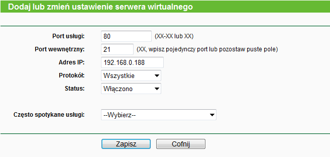 Uwaga: Po wprowadzeniu powyższej konfiguracji dostęp do strony konfiguracyjnej routera będzie można uzyskać wpisując http://192.168.0.