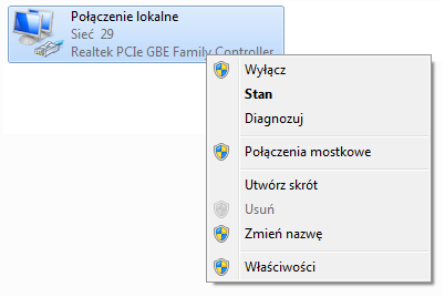 Dodatek B: Konfiguracja komputerów W tej sekcji opisany jest sposób prawidłowego konfigurowania parametrów TCP/IP w systemie Windows 7. Najpierw należy upewnić się, że karta Ethernet działa.