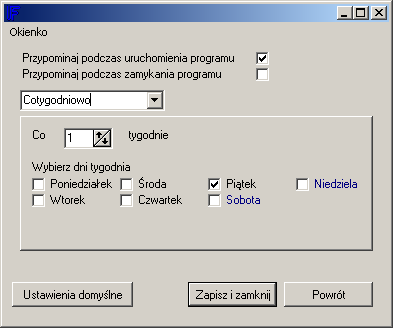 Dostępne pod: Admin. / Aktywne moduły i parametry pracy Następnie ustalamy dni kiedy chcemy wykonywać kopie danych.