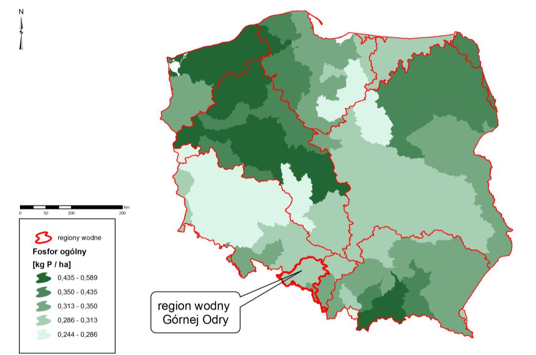 Roczne obciążenie powierzchniowe ładunkami azotu ogólnego i fosforu ogólnego przedstawiono na rysunku 3 i 4. Rysunek 3.