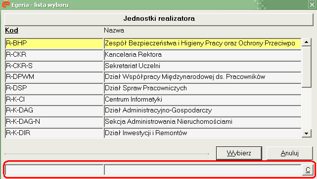 Operacje 2. Wyszukiwanie w listach wyboru. Lista Czynności: 1. Uruchomienie listy W niektórych polach dostępne są listy wyboru.