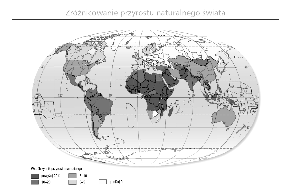 Oblicz stopę przyrostu naturalnego i określ fazę cyklu dla podanych państw Kraj Urodzenia w prom. Zgony w prom.