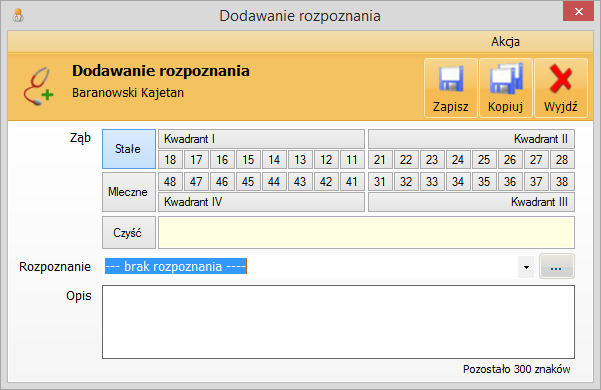 3.2.2.1 Nowa wizyta dodawanie, edycja i usuwanie rozpoznań i procedur Aby dodać rozpoznanie lub procedurę należy w oknie Nowa wizyta, w zakładce Leczenie nacisnąć przycisk zlokalizowany nad