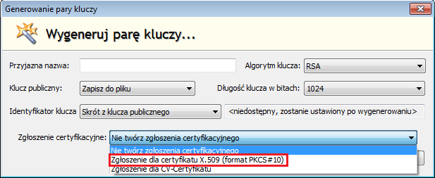 3. Wybierz kartę (1), a następnie wybierz ikonę generacji klucza