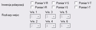 To okno pozwala na zmianę kolejności faz napięcia, automatycznie zmienia polaryzację przekładników prądowych w przypadku złego połączenia.